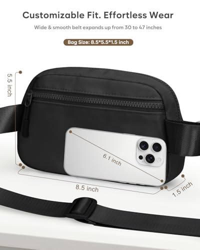 Pritent Fanny Packs for Women Cross Body Bag Waterproof Belt Bag with Adjustable Strap and Zipper Back Pocket Small Crossbody Bags Fashion Waist Packs for Workout Travelling(Black)