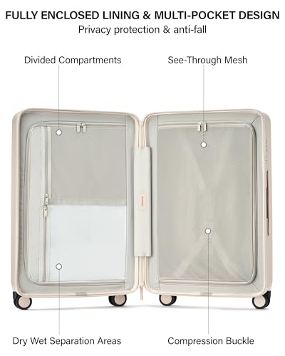 Hanke Upgraded Elite 20 Inch Carry On Luggage 22x14x9 Airline Approved,PC Hard Shell Suitcases with Wheels, TSA Lock, Explosion-Proof Zipper Suitcase for Business Travel Men & Women,Ivory White