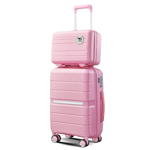 Merax 4 Piece Luggage Set, PP Lightweight Expandable Suitcase with Spinner Wheels and TSA Lock, 14”20”24”28”, Pink
