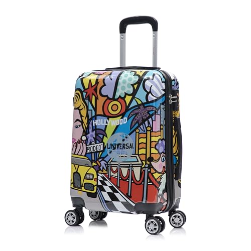 InUSA Hollywood Print Luggage with Spinner Wheels | Durable Lightweight Hardside Suitcase | Travel Bag with Handle and Trolley | 20 Inch Carry-On Spinner Luggage
