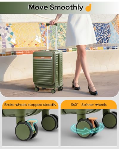 Joyway Carry on Luggage Airline Approved with Front Compartment and Cup Holder, 20 Inch Hard Shell Carry-on Suitcase with Spinner Wheels and TSA Lock for Women Men