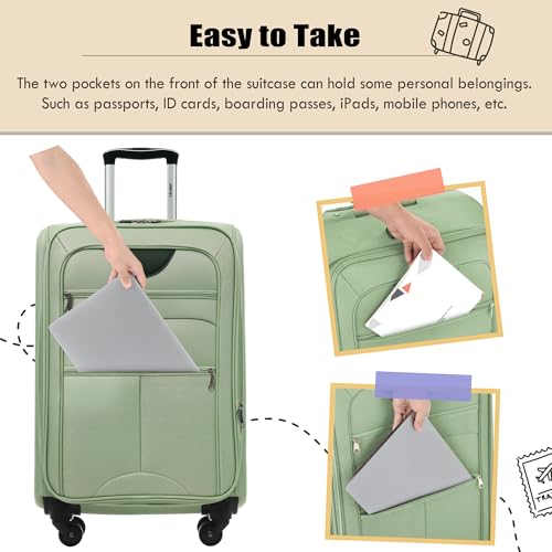 Merax Softside Luggage Set, Travel Suitcase Expandable Lightweight, 3 Piece Luggage Sets with Duffel Bag 22" 26" 30" Suitcase with TSA Lock Spinner Wheels,Light Green
