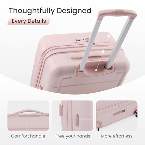 SHOWKOO Upgrade Luggage Sets 3pcs 100% PC Durable Expandable Luggage Suitcase with TSA Lock Double Wheels Pink