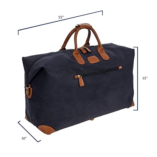 Bric's LIFE Cargo Duffel Bag, Luxury Travel Weekender with Water-Resistant Faux Suede and Leather Details – 22 Inch, Blue