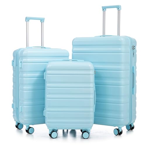 MoBtovs Suitcase Set 3 Piece, Hardside ABS Carry On Suitcase Sets, 20"/24"/28" with Spinner Wheels and Combination Lock, Suitable for Both Carry-On and Checked Luggage, Blue