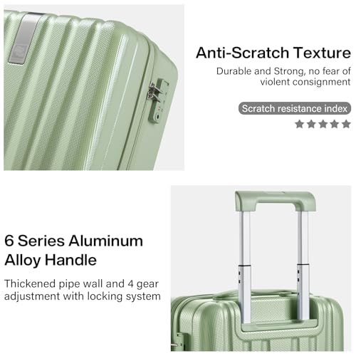 Hanke 16 Inch Underseat Carry on Luggage with Wheels,Small Hard Shell Suitcases for Weekender,Travel Approved Lightweight Travel Luggage Suitcase for Womem Men,Bamboo Green.