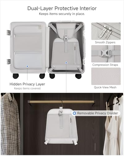 Carry On Luggage with Spinner Wheels, 8010S Aluminum Frame Zipperless Polycarbonate Hard Shell Suitcase (ZX-Core, Charcoal Metallic, 20 Inch)