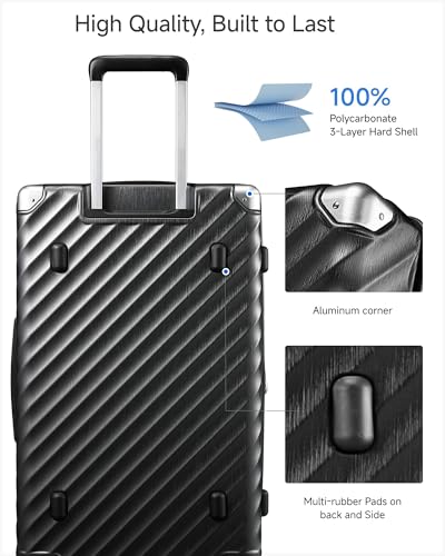 LUGGEX Trunk Luggage,KVT Expandable PC Hard Shell Large Checked 28 Inch Suitcase with Shock - Absorbing Wheels & TSA Lock(EX-Pro,Charcoal Metallic,28 inch,91L-105L)