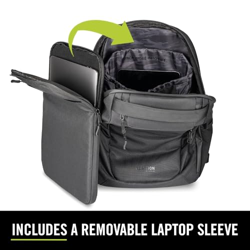 Kenneth Cole REACTION Parker Polyester Abrasion-Resistant Travel 17" Laptop Backpack with Removable Laptop Sleeve, Black
