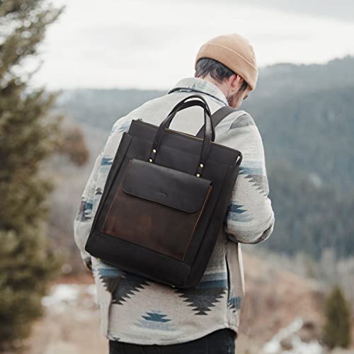 S-ZONE Genuine Leather Backpack Purse for Women Men Vintage Rucksack Handbag Travel Daypack
