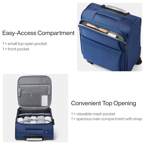 Hanke 16 Inch Underseat Carry On Luggage with Spinner Wheels Airline Approved, Small Rolling Suitcase Softside Underseater Lightweight TSA Travel Roller Suitcase Carry-On Bag(Blue)