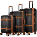 Badgley Mischka Grace 3 Piece Polycarbonate-ABS Expandable Retro Luggage Set (Black)