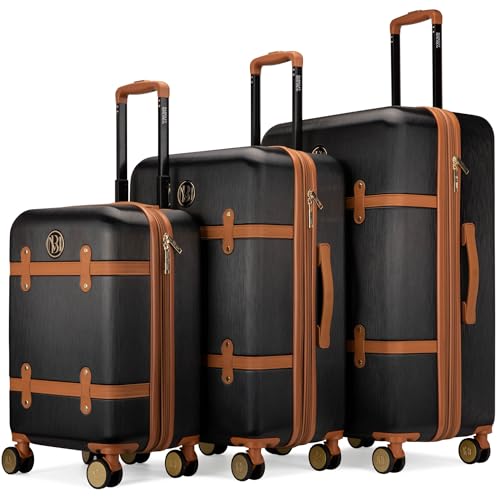 Badgley Mischka Grace 3 Piece Polycarbonate-ABS Expandable Retro Luggage Set (Black)