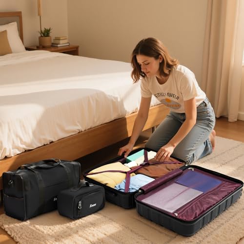 Eeeza Carry on Luggage Sets,Suitcases with Detachable Wheels,Hardshell 22x14x9 Airline Approved,Durable Travel Luggage Sets with Combination Lock,Carry on Suitcase(20"/DB/TB)