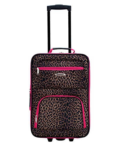 Rockland Fashion Softside 4 Piece Luggage Set, Expandable, (14" Tote/19"/24"/28"), Pink Leopard