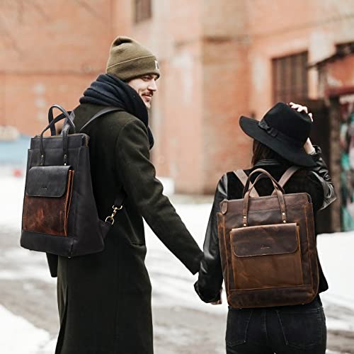 S-ZONE Genuine Leather Backpack Purse for Women Men Vintage Rucksack Handbag Travel Daypack