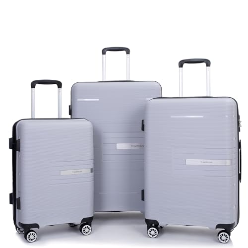 Tripcomp Luggage 3 Piece Sets Suitcase Set with Double Spinner Wheels, Lightweight Carry On Hardside Travel Luggage with TSA Lock, (20/24/28) (Silver)