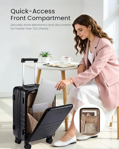 LOVEVOOK Hard Shell Carry On Luggage 22x14x9 Airline Approved,22 Inch Cute Carry On Suitcase with Spinner Wheel TSA Lock,Lightweight Travel Luggage Roller Rolling Suitcase,Gifts for Men & Women,Beige