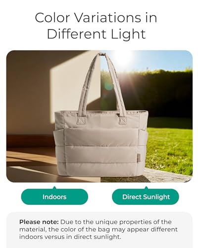 BAGSMART Tote Bag for Women, Lightweight Puffy Tote Bag with Compartments Shoulder Bag Handbag for Travel, Work, Gym (c-Standard Size-Grayish Brown, Standard Size)