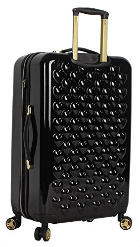 Betsey Johnson 26 Inch Checked Luggage Collection - Expandable Scratch Resistant (ABS + PC) Hardside Suitcase - Designer Lightweight Bag with 8-Rolling Spinner Wheels (Heart to Heart Black)