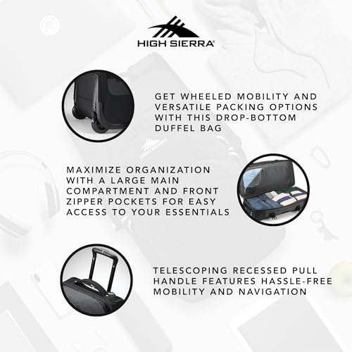 High Sierra 34” Wheeled Rolling Duffle Bag, Lightweight and Durable Weekender Travel Duffle bag with Recessed telescoping pull handle, 89L Capacity, Black