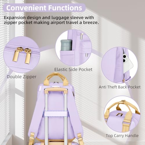 LARVENDER Luggage Sets 3 Piece Expandable Carry on Luggage 22x14x9 Airline Approved Hardshell Suitcase with Wheels TSA Lock, Lightweight Suitcase Set for Women with Travel Backpack, Lavender