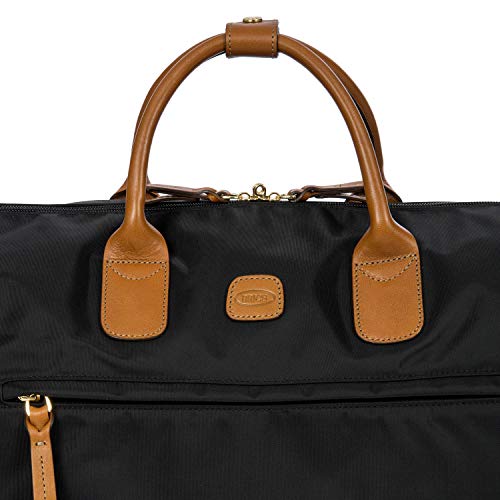 Bric’s X-Travel Deluxe Carry-On Duffel, Lightweight Water-Resistant Weekender with Italian Leather Handles, Removable Inner Pocket and Luggage Pass-Through for Versatile 2-in-1 Travel – Black