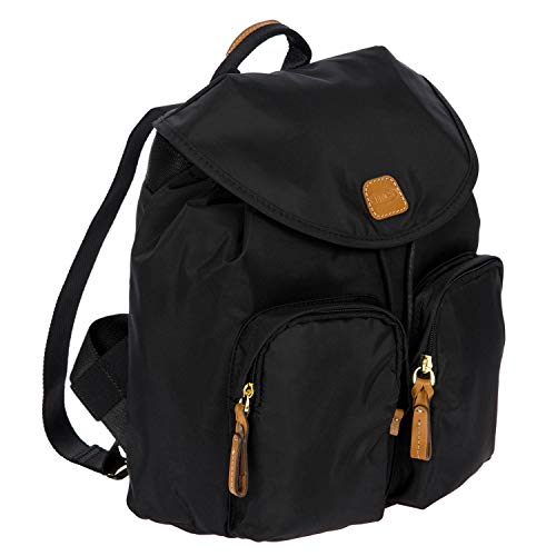 Bric's X-Travel Piccolo City Backpack 10", Water-Resistant Satin Nylon Daypack with Leather Details, Drawstring Closure, Adjustable Straps and Multi-Pocket Organization - Black