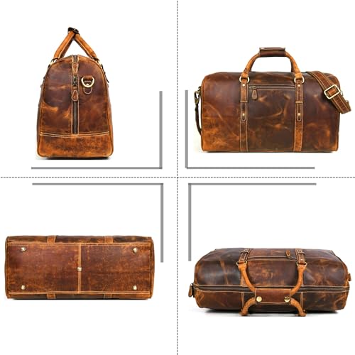 Aaron Leather Goods – Full Grain Leather Duffel Bags for Travel, Weekend, Overnight, and Sports Gym | Stylish Bags for Men and Women.