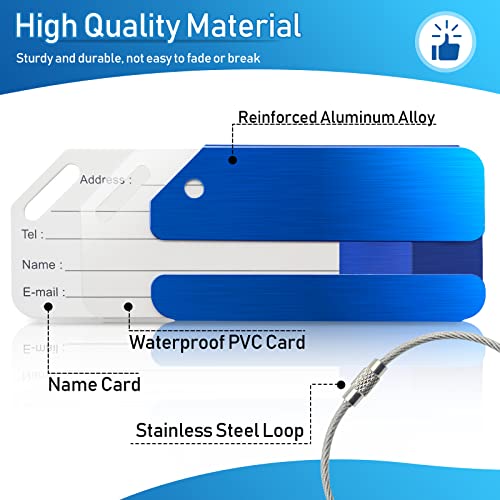 6 Pack Aluminum Luggage Tags for Suitcases with Name ID Card, Durable Luggage Name Tags Identifier, Travel Tags for Luggage Baggage