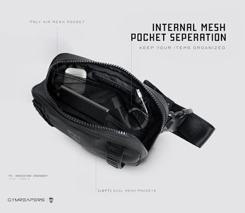 Gymreapers Travel Small Crossbody Bags for Men & Women with Hidden Pocket - Waterproof Crosssbody Fanny Pack for Men with Adjustable Shoulder Sling Belt for Traveling, Running & Hiking (Gunmetal)
