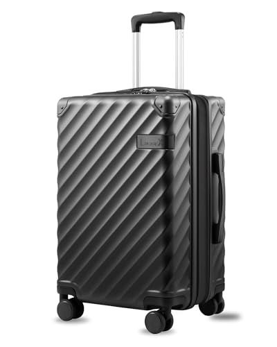 LUGGEX Carry On Luggage 22x14x9 Airline Approved, KVC Expandable Polycarbonate Hard Shell Suitcase for Travelling (EX-Core, Charcoal Metallic, 20 Inch, 40L-44L)