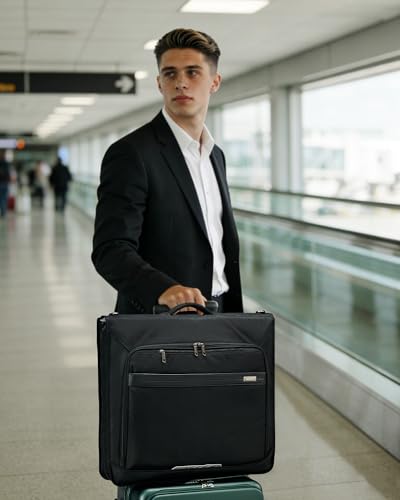 Hanke Premium Garment Bags for Travel, Business Travel Suit Bag with Wrinkle-Free System, Fits 4 Suits & 17.3'' Laptop, Carry On Garment Bag with Shoe Compartment, Shoulder Strap, Black