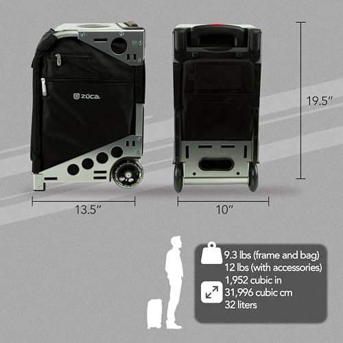 ZUCA Pro Carry On Luggage with Wheels - Black Bag and Silver Frame, with 5 Packing Pouches, Travel Cover, and Built-In Seat