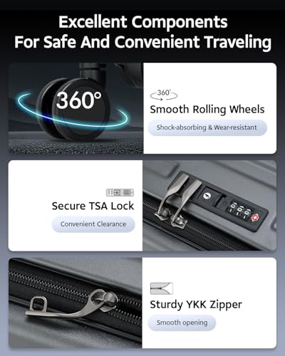 CENSIEN 29 Inc Checked Luggage, Trunk Luggage with Spinner Wheels, Lightweight ABS+PC Hard Shell Large Suitcase with Aluminum Frame, Top Opening, TSA Lock (Dark Black, 1PC)