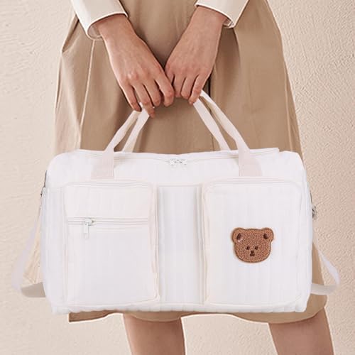 ALINUOYQ Quilted Diaper Bag Tote Cute Large Baby Bag for Mom, Hospital Bags for Labor Delivery, Weekender & Overnight Travel Duffel Bags for Women, Pañaleras para Bebe