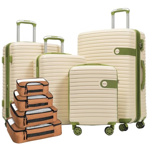 Merax Luggage Sets 4 piece Lightweight Suitcases With Spinner Wheels TSA Lock Expandable (only 24”/28”) Hardshell ABS Large Luggage set (White and Green)