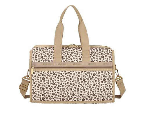 LeSportsac Latte Heart Leopard Brown Deluxe Medium Weekender Crossbody Bag, Style 4318/Color HC09, Modern Abstract Interpretative Heart Leopard Design in Cocoa, Palomino & Mocha