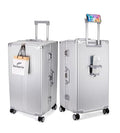 feilario 30in Super Large Captain Aluminum Frame Hardside Spinner Wheels Luggage, Removable Wheels Zipperless Checked Suitcase with Cup Holder/Phone Holder (Silver,30in)