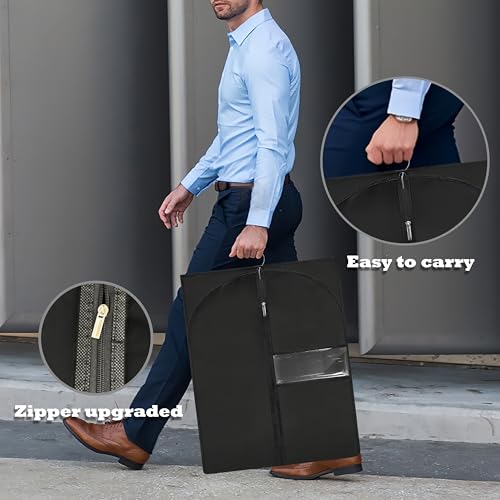 LXLOVESM Dress Bags for Gowns Long, 60'' Garment Bags for Hanging Clothes, Suit Bag Cover for Storage and Travel (Black)