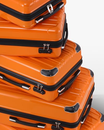 Coolife Luggage Sets, 5 Piece Durable Suitcase, Lightweight Carry on Luggage with PC+ABS Hardshell, Dual Spinner Wheels, TSA Lock and YKK Zipper(orange new, 5 piece set)