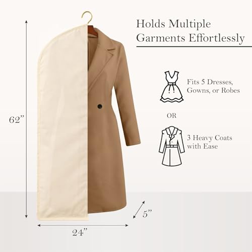 100% Cotton Garment Bag | Long | Breathable Garment Bags for Hanging Clothes | Garment Storage Bag for Long Dresses & Coats Storage | Pack of 1 (62 Inch)
