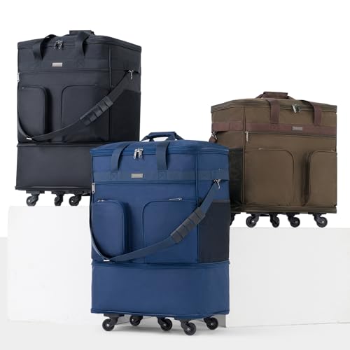 Hanke Expandable Collapsible Luggage with Wheels, Black Upgrade Version 2, 98L, Water-Resistant, 5 Spinner Wheels, 3 Pockets, Polyester, 19x13x27.2 inches, 6.1lb, Carry-On Luggage, Travel, Vacation
