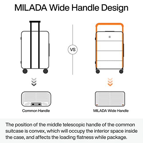MILADA Wide Handle Carry On Luggage with Front Pocket Hardshell 20 Inch Front Opening Luggage with Spinner Wheels TSA Lock Aluminium Suitcase Airline Approved Carry-On Travel Luggage, White