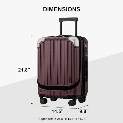 LEVEL8 Grace Large Carry on Luggage, 20 Inch Expandable Hardside Suitcases with wheels, Abs+Pc Harshell Spinner Luggages with Tsa Lock, Red