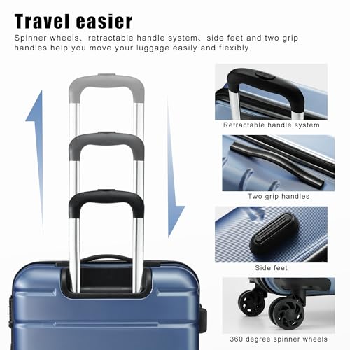 Coolife Luggage Suitcase Carry-on Spinner TSA Lock USB Port Expandable (only 28’’) Lightweight Hardside Luggage (Ice Blue, L(28in))
