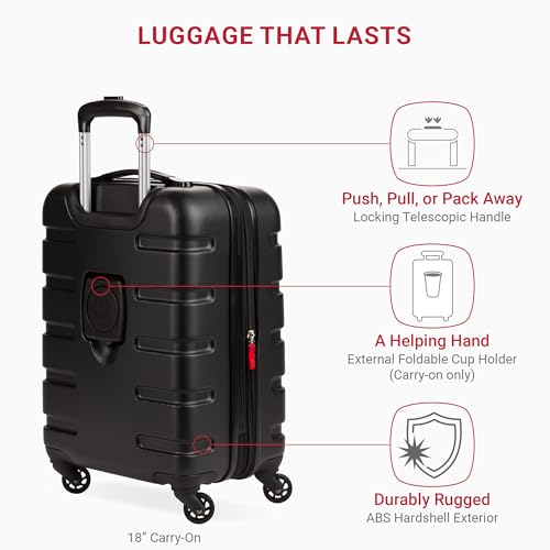 SwissGear 7366 Signature Hardside Expandable Luggage with Spinner Wheels, TSA Lock, Cup-Holder, Black, 3-Piece Set (19/23/27)