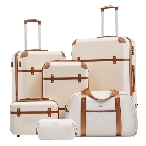 Coolife Luggage Set 6-Piece Suitcase Set Carry On Luggage PC Hardside Luggage TSA Lock Spinner Wheels Telescopic Handle
