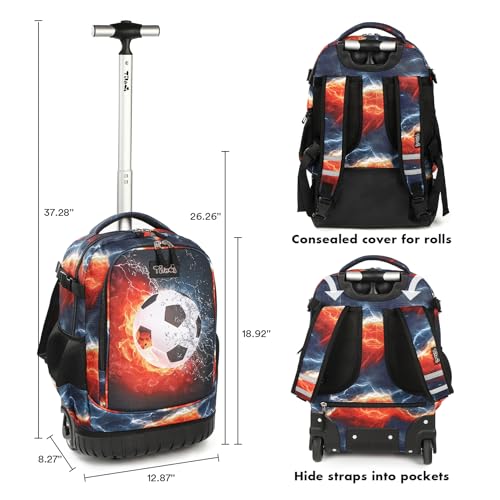 Tilami Rolling Backpack 19 inch Wheeled Cute LAPTOP Boys Girls Travel School Student Trip (Football)