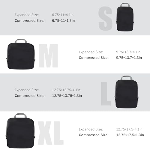 PANDA JOYS 4 Set Compression Packing Cubes Travel - Travel Accessories Expandable Packing Organizers for Carry On - Essentials Luggage Bags - Black